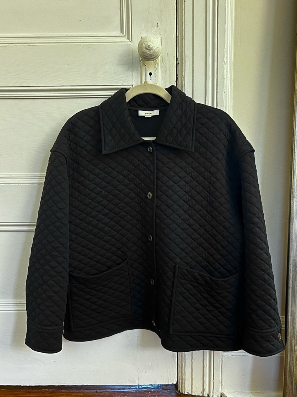 Vince Quilted Cotton-Blend Collared Jacket Black Medium
